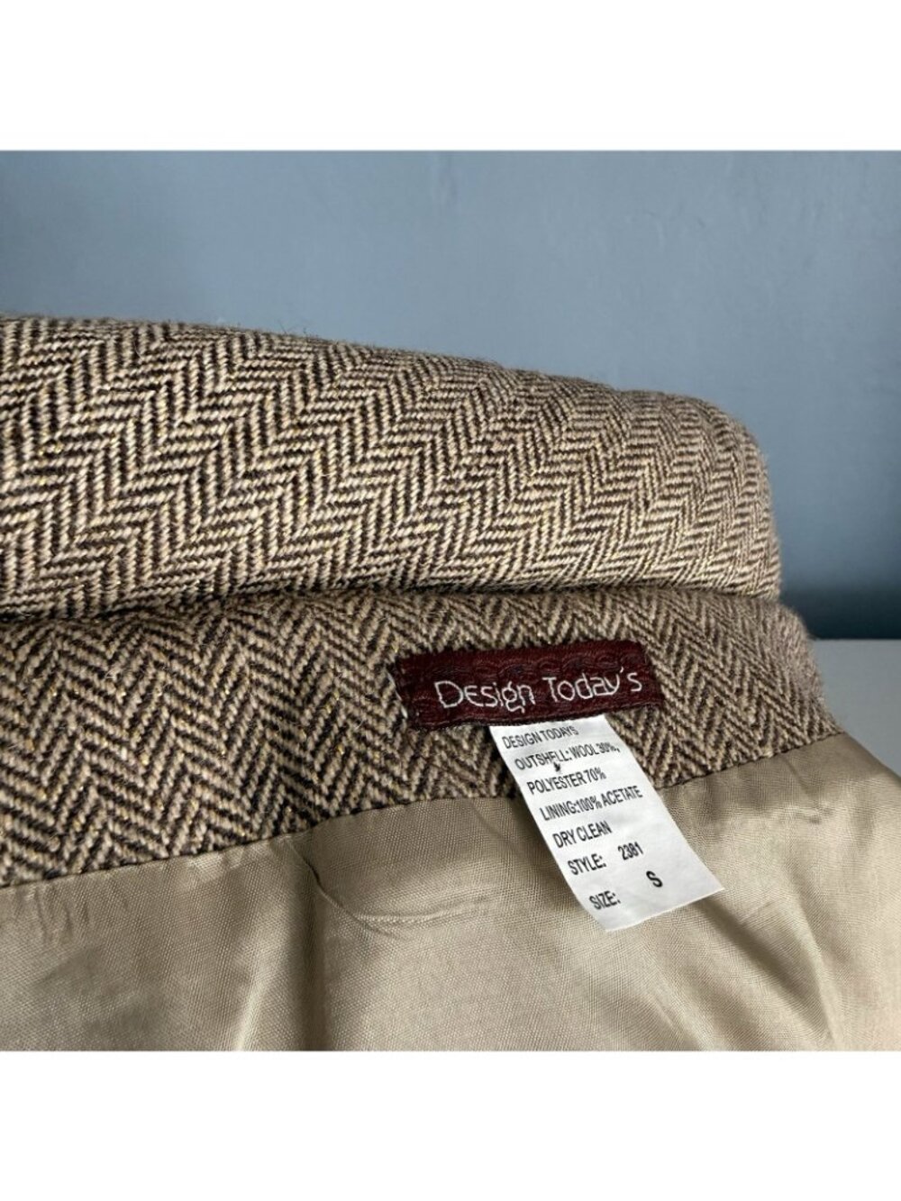 Design Today’s Herringbone Swing Coat Jacket Wool Blend Size S - Picture 7 of 7